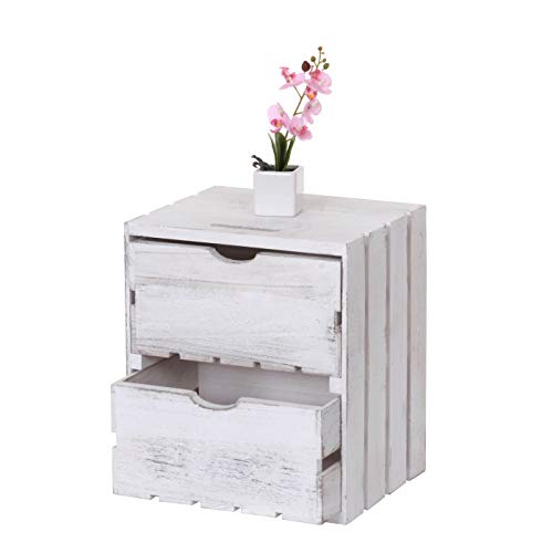 Mendler Kommode HWC-C62, Schubladenkommode Holzkiste, Shabby-Look Vintage, 2 Schubladen 36x32x26cm - weiß Mendler Kommode HWC-C62, Schubladenkommode Holzkiste, Shabby-Look Vintage, 2 Schubladen 36x32x26cm - weiß