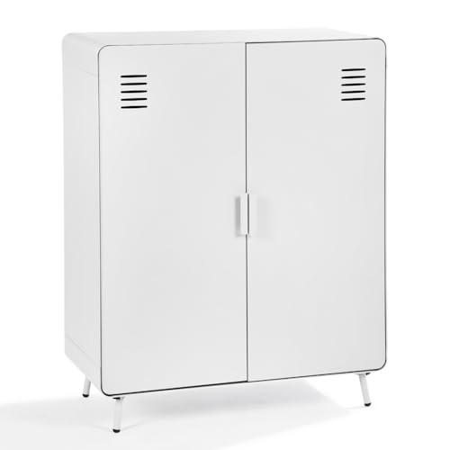 MEUBLE COSY Sideboard Buffets Küchenschrank Kommode mit 3 Türen Magnet und Regal Ablage aus Metall fürs Küchen Wohnzimmer Schlafzimmer Arbeitszimmer, Industrial Style, Weiß, 80x40x102cm MEUBLE COSY Sideboard Buffets Küchenschrank Kommode mit 3 Türen Magnet und Regal Ablage aus Metall fürs Küchen Wohnzimmer Schlafzimmer Arbeitszimmer, Industrial Style, Weiß, 80x40x102cm