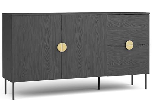 Kommode VIDIS Sideboard, Kombikommode, hergestellt in der EU - Industrial, Metallfüße 18 cm, Halbrundgriffe, Holzstruktur (schwarz) Kommode VIDIS Sideboard, Kombikommode, hergestellt in der EU - Industrial, Metallfüße 18 cm, Halbrundgriffe, Holzstruktur (schwarz)