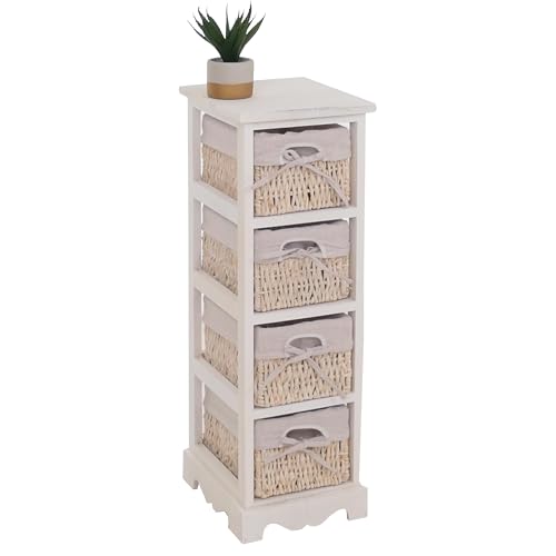 Mendler Regal Kommode mit 4 Korbschubladen 74x25x28cm, Shabby-Look, Vintage - weiß Mendler Regal Kommode mit 4 Korbschubladen 74x25x28cm, Shabby-Look, Vintage - weiß