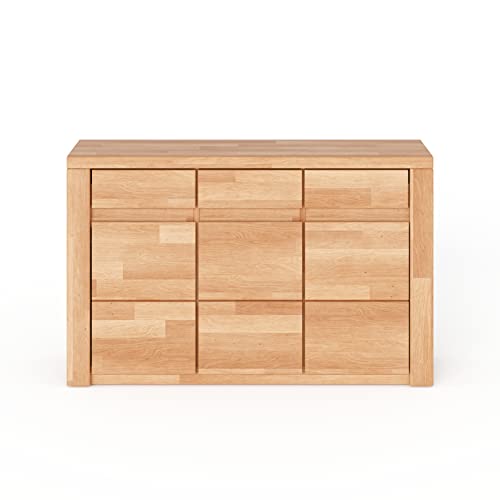 Kommode Sideboard aus Kernbuche Teilmassiv Geölt Mit Drei Türen und Drei Schubladen, Holzwerkstoff/Massivholz, L: 127 x T 35 x H 80 cm Kommode Sideboard aus Kernbuche Teilmassiv Geölt Mit Drei Türen und Drei Schubladen, Holzwerkstoff/Massivholz, L: 127 x T 35 x H 80 cm