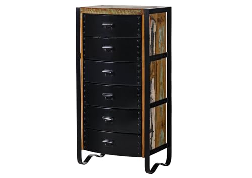 MASSIVMOEBEL24.DE | Industrial Massive Kommode #09 - Mehrfarbig, lackiert | aus Altholz | mit Eisen-Elementen | 6 Schubladen | 43x60x120cm | Sideboard MASSIVMOEBEL24.DE | Industrial Massive Kommode #09 - Mehrfarbig, lackiert | aus Altholz | mit Eisen-Elementen | 6 Schubladen | 43x60x120cm | Sideboard