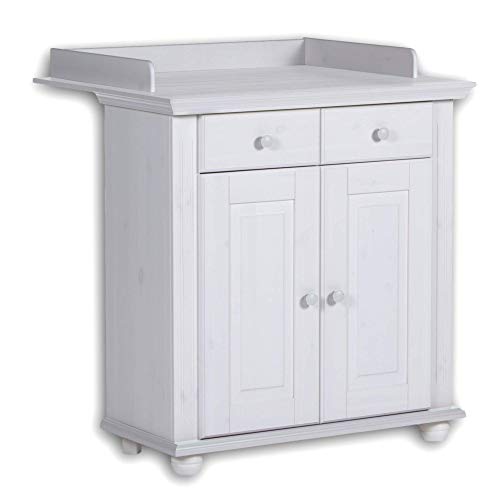 Stella Trading LAURA Praktische Baby Wickelkommode inkl. Aufsatz - Vielseitiger Wickeltisch mit viel Stauraum in Kiefer massiv, weiß - 96 x 105 x 76 cm (B/H/T)