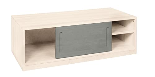 BioKinder Lina Sideboard Bettkasten Schiebetür aus Massivholz Kiefer 120 x 55 x 40 cm weiß lasiert, Front grau lasiert