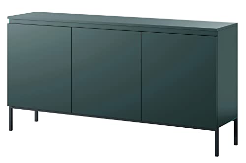 Selsey Bemmi Sideboard Kommode 3-türig, Dunkelgrün mit Metallbeinen, 150 cm