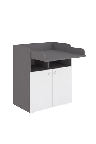 Shefa Kids Wickelkommode 700 Basic - Multifunktionale Wickelstation mit klappbarer Wickelfläche, 2 Türen und offenem Fach, 70x47x86 cm, Grau-weiß Shefa Kids Wickelkommode 700 Basic - Multifunktionale Wickelstation mit klappbarer Wickelfläche, 2 Türen und offenem Fach, 70x47x86 cm, Grau-weiß