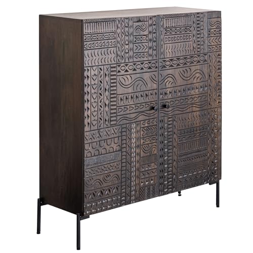 Riess Ambiente Massives Highboard TRIBAL - 120cm - antik braun - Mangoholz mit 3D-Front Design Stauraum Kommode Schrank Wohnzimmer Riess Ambiente Massives Highboard TRIBAL - 120cm - antik braun - Mangoholz mit 3D-Front Design Stauraum Kommode Schrank Wohnzimmer