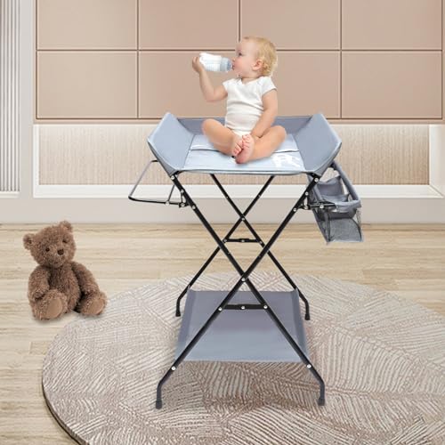 KOLHGNSE Baby Wickelkombi, Mobiler Wickeltisch Klappbar Wickelkommode Wickeltisch mit Wickelauflage Sicherheitsgurt für Kinder Ablagefächer (Dunkelgrau) KOLHGNSE Baby Wickelkombi, Mobiler Wickeltisch Klappbar Wickelkommode Wickeltisch mit Wickelauflage Sicherheitsgurt für Kinder Ablagefächer (Dunkelgrau)