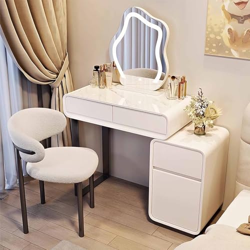 WANGXLGD Schminktisch mit beleuchtetem Spiegel, Holz Schminktisch mit Schubladen & Hocker, Schminkkommode mit 3 Beleuchtungsmodi für Schlafzimmer Mädchen Frauen (C,31.5in) WANGXLGD Schminktisch mit beleuchtetem Spiegel, Holz Schminktisch mit Schubladen & Hocker, Schminkkommode mit 3 Beleuchtungsmodi für Schlafzimmer Mädchen Frauen (C,31.5in)