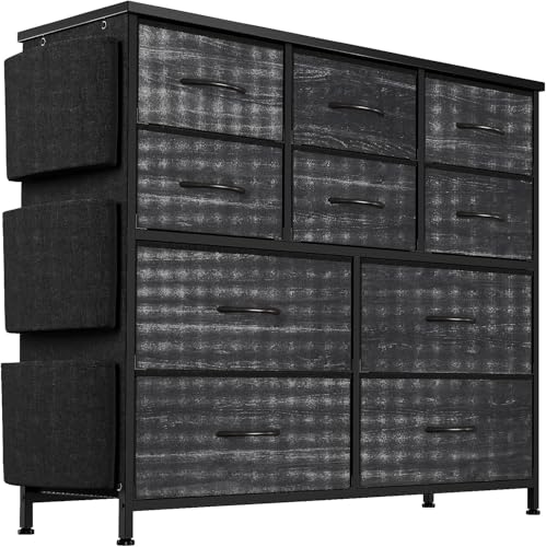 PortoAlegre Kommode, Schrank, 10 Stoffschubladen mit Griffen, Metallgestell, Industrie-Design, Kommode Industrial Style,Industrial Möbel (Schwarz) PortoAlegre Kommode, Schrank, 10 Stoffschubladen mit Griffen, Metallgestell, Industrie-Design, Kommode Industrial Style,Industrial Möbel (Schwarz)