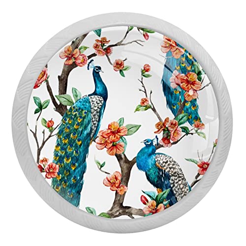 Küchenschrankknäufe, rund, fluoreszierend, für Schränke, Schubladen, Kommoden, 4 Stück, Wasserfarben, Pfau auf, leuchtet im Dunkeln Küchenschrankknäufe, rund, fluoreszierend, für Schränke, Schubladen, Kommoden, 4 Stück, Wasserfarben, Pfau auf, leuchtet im Dunkeln