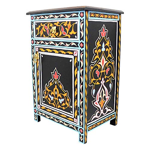 L´Orient Marokkanische Kommode Menara aus Vollholz Schwarz Handbemalt H 68 cm 1 Schublade 1 Tür | Antik Vintage Orientalische Sideboard Anrichte | Echtes Kunsthandwerk aus Marrakesch L´Orient Marokkanische Kommode Menara aus Vollholz Schwarz Handbemalt H 68 cm 1 Schublade 1 Tür | Antik Vintage Orientalische Sideboard Anrichte | Echtes Kunsthandwerk aus Marrakesch