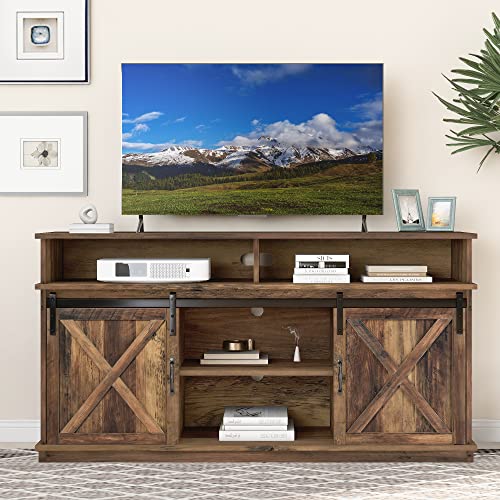 Merax TV-Schrank, TV Ständer Sideboard Lowboard für 65-Zoll-Fernseher, rustikales Farm-Design, mit 2 Schiebetüren, verstellbaren Regalen für Wohnzimmer, Esszimmer, Vintage Braun, 148 * 40 * 78 cm Merax TV-Schrank, TV Ständer Sideboard Lowboard für 65-Zoll-Fernseher, rustikales Farm-Design, mit 2 Schiebetüren, verstellbaren Regalen für Wohnzimmer, Esszimmer, Vintage Braun, 148 * 40 * 78 cm