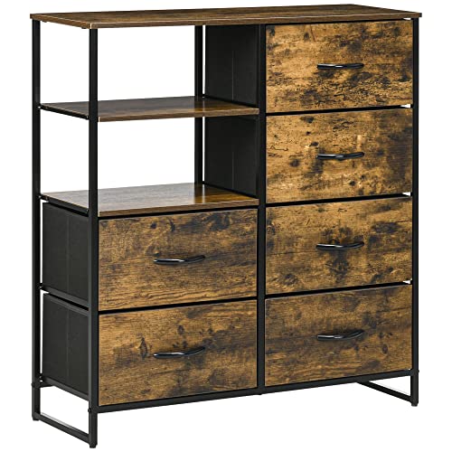 Hommdiy Kommode, Sideboard mit 6 Faltbaren Stoff-Schubladen, 2 Regale, Aufbewahrungsschrank mit Industrial Design für Wohnzimmer, Schlafzimmer, Rustikal-Braun Hommdiy Kommode, Sideboard mit 6 Faltbaren Stoff-Schubladen, 2 Regale, Aufbewahrungsschrank mit Industrial Design für Wohnzimmer, Schlafzimmer, Rustikal-Braun