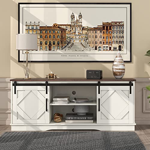 HUAKEHOM Großer TV-Schrank TV Stand Sideboard Entertainment Center mit 2 klassischen Schiebetüren Einstellbare Regale für Wohnzimmer Esszimmer Landhaus Modernes Design 150 * 40 * 60cm HUAKEHOM Großer TV-Schrank TV Stand Sideboard Entertainment Center mit 2 klassischen Schiebetüren Einstellbare Regale für Wohnzimmer Esszimmer Landhaus Modernes Design 150 * 40 * 60cm