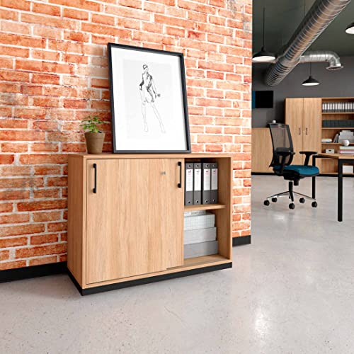 Weber Büro Schiebetürenschrank Choice abschließbar 2 OH 100 x 76 cm Schrank Büroschrank Sideboard Lowboard Bernsteineiche