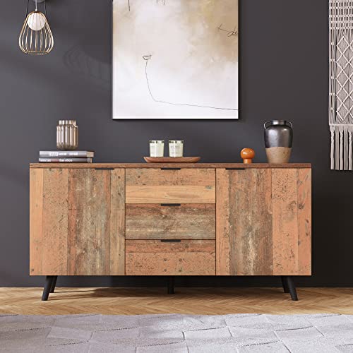 raigya Sideboard, Esszimmermöbel, mit verstellbaren Regalen, Wohnzimmer, Kommode mit 3 Schubladen, Vintage, 140 cm, Antik Braun raigya Sideboard, Esszimmermöbel, mit verstellbaren Regalen, Wohnzimmer, Kommode mit 3 Schubladen, Vintage, 140 cm, Antik Braun