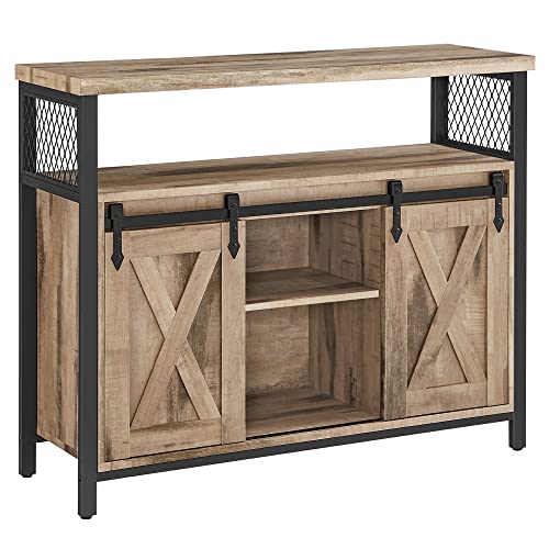 VASAGLE Sideboard, Küchenschrank, Aufbewahrungsschrank, 2 Schiebetüren, 33 x 100 x 80 cm, verstellbare Ablagen, Landhausstil, Wohnzimmer, naturfarben schwarz LSC092B50