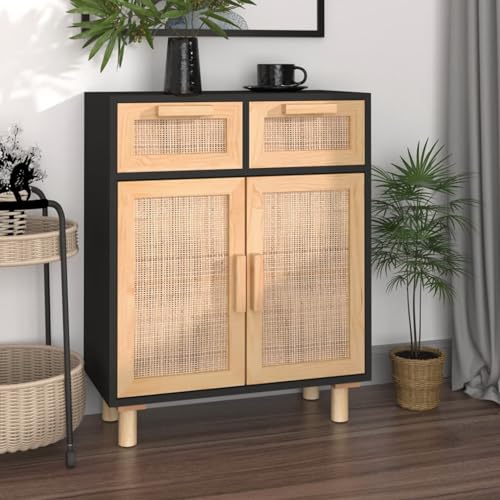 Gecheer Sideboard Kommode, Aufbewahrungsschrank mit 2 Schubladen und 2 Fächern, 60x30x75cm Massivholz Kiefer und Natur-Rattan for Wohnzimmer Gecheer Sideboard Kommode, Aufbewahrungsschrank mit 2 Schubladen und 2 Fächern, 60x30x75cm Massivholz Kiefer und Natur-Rattan for Wohnzimmer