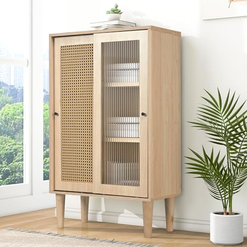 Sideboard mit Schiebetüren und verstellbaren Ablagen, Modernen Highboard mit 6 Unterteilt, Rattan Kommode mit viel Stauraum, für Esszimmer, Wohnzimmer & Schlafzimmer, 60x40x100cm Sideboard mit Schiebetüren und verstellbaren Ablagen, Modernen Highboard mit 6 Unterteilt, Rattan Kommode mit viel Stauraum, für Esszimmer, Wohnzimmer & Schlafzimmer, 60x40x100cm