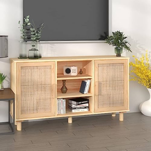 LIANGDONFC komodenschrank、kommode mit schubladenSideboard Braun 105x30x60 cm Massivholz Kiefer und Natur-RattanGeeignet für Foyer, Küche LIANGDONFC komodenschrank、kommode mit schubladenSideboard Braun 105x30x60 cm Massivholz Kiefer und Natur-RattanGeeignet für Foyer, Küche