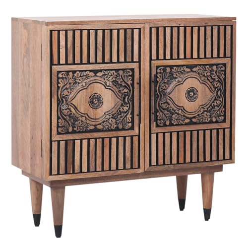 Marrakesch Boho Kommode mit Türen aus Teak Holz 80cm | Orientalische Deko kleines Sideboard Komode Adamina handgeschnitzt für stilvolle Aufbewahrung & Dekoration im Wohnzimmer & Schlafzimmer Marrakesch Boho Kommode mit Türen aus Teak Holz 80cm | Orientalische Deko kleines Sideboard Komode Adamina handgeschnitzt für stilvolle Aufbewahrung & Dekoration im Wohnzimmer & Schlafzimmer