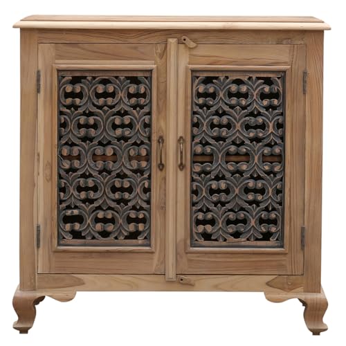 Marrakesch Vintage Kommode mit Türen aus Teak Holz 92cm | Skandinavische Deko kleines Sideboard Komode Abaddon handgeschnitzt für stilvolle Aufbewahrung & Dekoration im Wohnzimmer & Schlafzimmer Marrakesch Vintage Kommode mit Türen aus Teak Holz 92cm | Skandinavische Deko kleines Sideboard Komode Abaddon handgeschnitzt für stilvolle Aufbewahrung & Dekoration im Wohnzimmer & Schlafzimmer