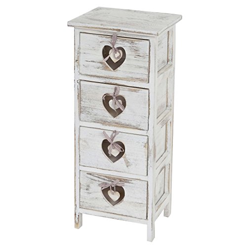 Mendler Kommode Forli, Schubladenkommode Schrank, 4 Schubladen mit Herzen 70x29x25cm, Shabby-Look, Vintage - weiß Mendler Kommode Forli, Schubladenkommode Schrank, 4 Schubladen mit Herzen 70x29x25cm, Shabby-Look, Vintage - weiß