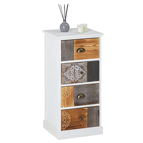 CARO-Möbel Kommode CARA mit 4 farbig verzierten Schubladen, Schubladenregal in Vintage Optik, kleines Shabby Standregal CARO-Möbel Kommode CARA mit 4 farbig verzierten Schubladen, Schubladenregal in Vintage Optik, kleines Shabby Standregal