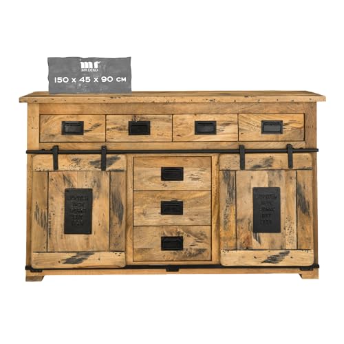MR. DEKO Kommode Florenz Mango Holz Vintage-Optik | Schubladen & Schiebetür | Stauraum für Wohnzimmer & Flur | Kleiner Schrank | Shabby-Chic Sideboard | 150x45x90cm Mehrzweckschrank Komode | Möbel MR. DEKO Kommode Florenz Mango Holz Vintage-Optik | Schubladen & Schiebetür | Stauraum für Wohnzimmer & Flur | Kleiner Schrank | Shabby-Chic Sideboard | 150x45x90cm Mehrzweckschrank Komode | Möbel