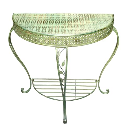 2-Stufiger Konsolentisch Schmal, Antiker Halbmondförmiger Beistelltisch Schmal aus Schmiedeeisen für Den Außenbereich, Flur Kommode Schmal Mid-Century-Konsole(Green ) 2-Stufiger Konsolentisch Schmal, Antiker Halbmondförmiger Beistelltisch Schmal aus Schmiedeeisen für Den Außenbereich, Flur Kommode Schmal Mid-Century-Konsole(Green )