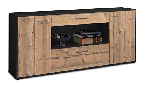 Lqliving Kommode Sideboard Fiora, Korpus in anthrazit matt, Front im Holz-Design Pinie (180x79x35cm), inkl. Metall Griffen, Made in Germany