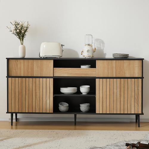 LAKFEW Sideboard Kommode mit Schublade, Buffetschrank Aufbewahrungsschrank mit 4 Schiebetüren, Wohnzimmerschrank Beistellschrank, Wohnzimmer Möbel, 160x40x80 cm, Schwarz LAKFEW Sideboard Kommode mit Schublade, Buffetschrank Aufbewahrungsschrank mit 4 Schiebetüren, Wohnzimmerschrank Beistellschrank, Wohnzimmer Möbel, 160x40x80 cm, Schwarz