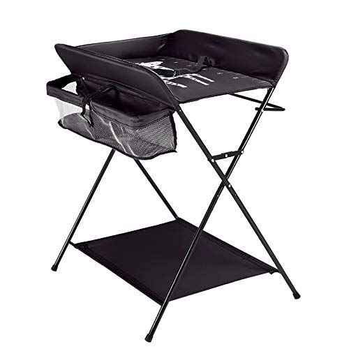 Baby Wickelkombi, Klappbare Wickelkommode, Mobiler Kinder Wickeltisch, Höhenverstellbar Mit Ablage Sicherheitsgurt Und Ablagefächern, Platzsparend & Stabil, Schwarz Baby Wickelkombi, Klappbare Wickelkommode, Mobiler Kinder Wickeltisch, Höhenverstellbar Mit Ablage Sicherheitsgurt Und Ablagefächern, Platzsparend & Stabil, Schwarz