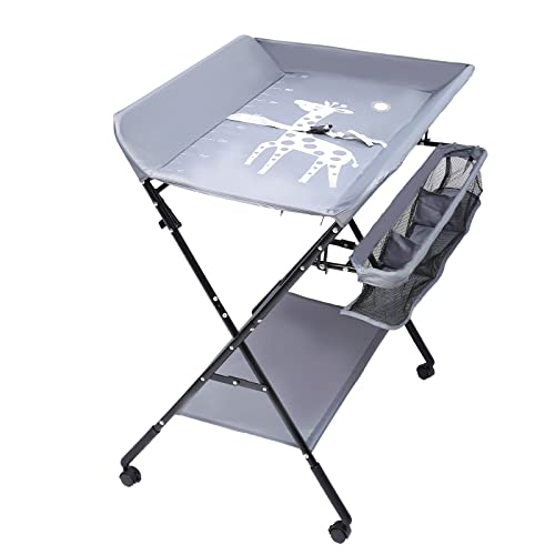 Dofanqing Wickeltisch Wickelkommode mobiler Wickeltisch Wickeltisch klappbar höhenverstellbar mit Bremsen klappbar Oxford-Stoff für Babys 0-12 Monate grau Dofanqing Wickeltisch Wickelkommode mobiler Wickeltisch Wickeltisch klappbar höhenverstellbar mit Bremsen klappbar Oxford-Stoff für Babys 0-12 Monate grau