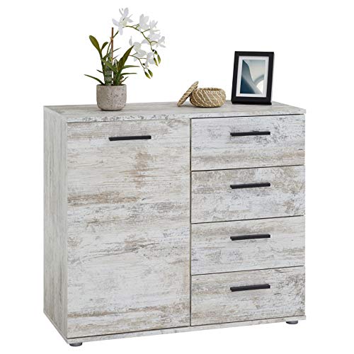 CARO-Möbel Kommode Sideboard Schrank Chicago Shabby Chic, mit Tür und 4 Schubladen, Vintage Look Highboard CARO-Möbel Kommode Sideboard Schrank Chicago Shabby Chic, mit Tür und 4 Schubladen, Vintage Look Highboard