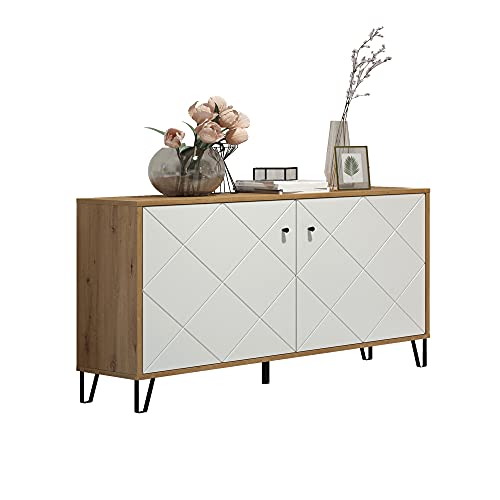 trendteam smart living - Touch - Sideboard - Artisan Eiche/Weiß - Kommode mit 2 Türen und 4 Fächern - (BxHxT) 123 x 76 x 40 cm - Wohnzimmerschrank mit modernen Metallfüßen - kratzfest trendteam smart living - Touch - Sideboard - Artisan Eiche/Weiß - Kommode mit 2 Türen und 4 Fächern - (BxHxT) 123 x 76 x 40 cm - Wohnzimmerschrank mit modernen Metallfüßen - kratzfest