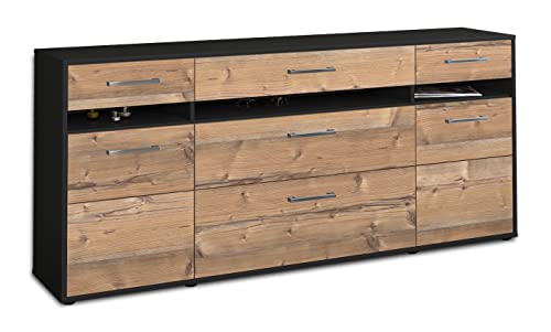 Lqliving Kommode Sideboard Giada, Korpus in anthrazit matt, Front im Holz-Design Pinie (180x79x35cm), inkl. Metall Griffen, Made in Germany