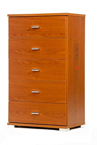 Liberoshopping Mobile Kommode aus Holz mit 5 SCHUBLADEN für Schlafzimmer Wohnzimmer (Weißeiche) (Kirschbaum) Liberoshopping Mobile Kommode aus Holz mit 5 SCHUBLADEN für Schlafzimmer Wohnzimmer (Weißeiche) (Kirschbaum)