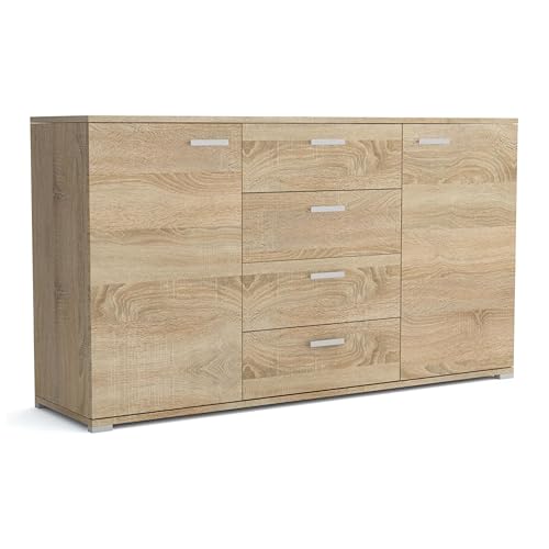 Brent - Kommode mit Schubladen und Türen 150 cm Breit Brixton, Sideboard für Wohnzimmer oder Schlafzimmer, Komodenschrank, Kommode Holz Sonoma Eiche Brent - Kommode mit Schubladen und Türen 150 cm Breit Brixton, Sideboard für Wohnzimmer oder Schlafzimmer, Komodenschrank, Kommode Holz Sonoma Eiche