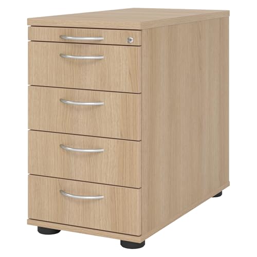 bümö Schreibtisch Schrank abschließbar, Schubladenschrank Holz in Eiche, Container mit Schubladen - Schubladen Schrank Büro, Schreibtisch Container od. Schreibtisch Kommode mit Bogengriffe bümö Schreibtisch Schrank abschließbar, Schubladenschrank Holz in Eiche, Container mit Schubladen - Schubladen Schrank Büro, Schreibtisch Container od. Schreibtisch Kommode mit Bogengriffe