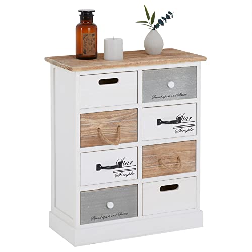 CARO-Möbel Kommode Salva im Vintage Look mit 8 unterschiedlichen Schubladen, Shabby chic Schubladenschrank, weiß lasiertes Standregal CARO-Möbel Kommode Salva im Vintage Look mit 8 unterschiedlichen Schubladen, Shabby chic Schubladenschrank, weiß lasiertes Standregal