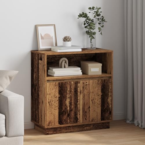 QJBSAVVA LED Sideboard Buffet aus recyceltem Massivholz Braun 71x34,5x75 cm Rustikales Design mit Schiebetüren und Blauer Beleuchtung für Esszimmer Küche Wohnzimmer QJBSAVVA LED Sideboard Buffet aus recyceltem Massivholz Braun 71x34,5x75 cm Rustikales Design mit Schiebetüren und Blauer Beleuchtung für Esszimmer Küche Wohnzimmer