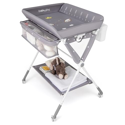 COSTWAY 3 in 1 Wickeltisch klappbar, mobile Wickelkommode Rollen, Wickelstation höhenverstellbar Mülleimer & Aufbewahrungskorb, tragbare Wickelauflage bis 11 kg Belastbar (Grau) COSTWAY 3 in 1 Wickeltisch klappbar, mobile Wickelkommode Rollen, Wickelstation höhenverstellbar Mülleimer & Aufbewahrungskorb, tragbare Wickelauflage bis 11 kg Belastbar (Grau)