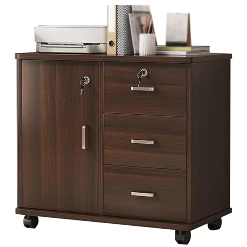 Mobile Aktenschränke, Büro-Datenschränke, 3-Schubladen-Vertikal-Reg istraturschränke mit Türen, Sideboards, Schubladenschränke mit Universalrollen, abschließbare Schränke, Lagerschränke Brown Mobile Aktenschränke, Büro-Datenschränke, 3-Schubladen-Vertikal-Reg istraturschränke mit Türen, Sideboards, Schubladenschränke mit Universalrollen, abschließbare Schränke, Lagerschränke Brown