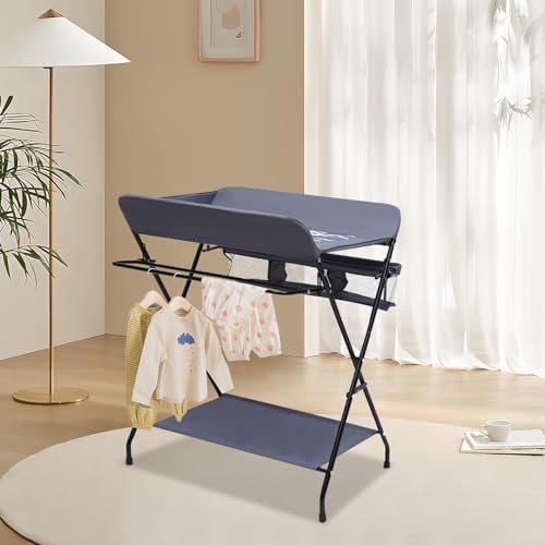 Wickeltisch klappbar, Wickelkommode Baby mit Motiv Giraffe, hochwertige Stoffqualität Höhenverstellbar, Wickeltisch mit Rollen 80 * 63 * 16 cm (Dunkelgrau) Wickeltisch klappbar, Wickelkommode Baby mit Motiv Giraffe, hochwertige Stoffqualität Höhenverstellbar, Wickeltisch mit Rollen 80 * 63 * 16 cm (Dunkelgrau)