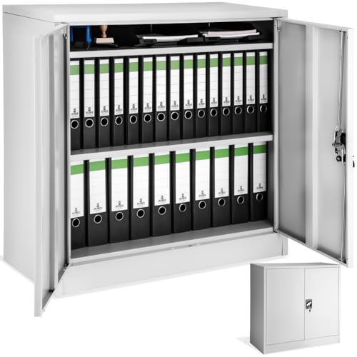 tectake® Aktenschrank abschließbar, Metallschrank mit Sicherheits-Zylinderschlo ss, Büroschrank abschließbar, Mehrzweckschrank aus Stahl, 3 höhenverstellbare Einlegeböden, 90 x 40 x 90 cm - grau tectake® Aktenschrank abschließbar, Metallschrank mit Sicherheits-Zylinderschlo ss, Büroschrank abschließbar, Mehrzweckschrank aus Stahl, 3 höhenverstellbare Einlegeböden, 90 x 40 x 90 cm - grau