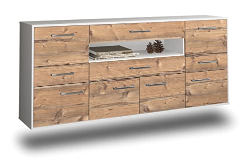 Lqliving Kommode Sideboard Coral Springs, Korpus in Weiss matt, Front im Holz-Design Pinie (180x77x35cm), inkl. Metall Griffen, Wandmontage, Made in Germany