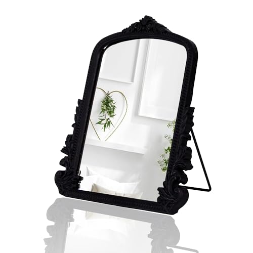 HSDDHOME Schwarzer Vintage Kosmetikspiegel, Barock Tisch Make up Spie gel, dekorativer antiker Spiegel für, Schlafzimmer, Wohnzimmer, 30 x 24,4 cm HSDDHOME Schwarzer Vintage Kosmetikspiegel, Barock Tisch Make up Spie gel, dekorativer antiker Spiegel für, Schlafzimmer, Wohnzimmer, 30 x 24,4 cm
