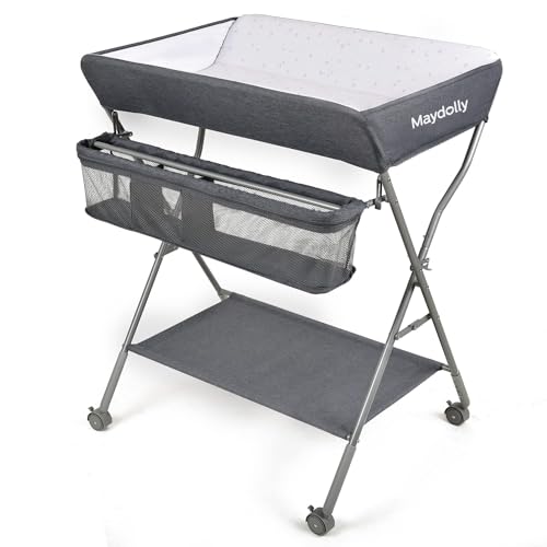 Maydolly Baby Klappbar Wickelkommode,Mobiler Wickeltisch mit Rollen und Wickelauflage,Wasserdicht und Höhenverstellbar,Baby Wickelkombi mit Ablagefächern(dunkelgrau ) Maydolly Baby Klappbar Wickelkommode,Mobiler Wickeltisch mit Rollen und Wickelauflage,Wasserdicht und Höhenverstellbar,Baby Wickelkombi mit Ablagefächern(dunkelgrau )